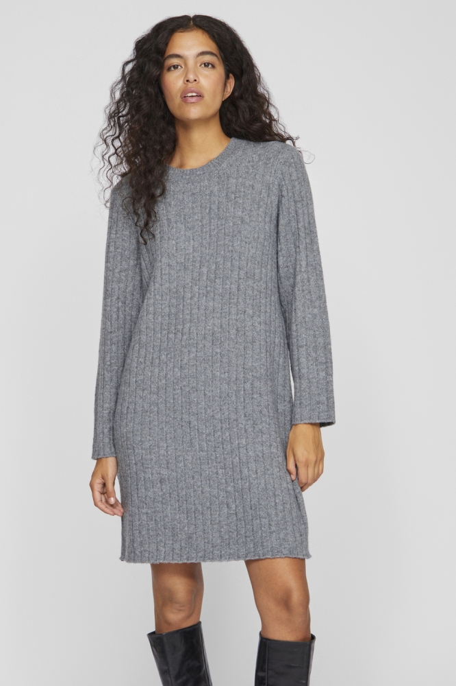 VISTELLE O-NECK L/S KNIT DRESS 14103174 MEDIUM GREY MELANGE