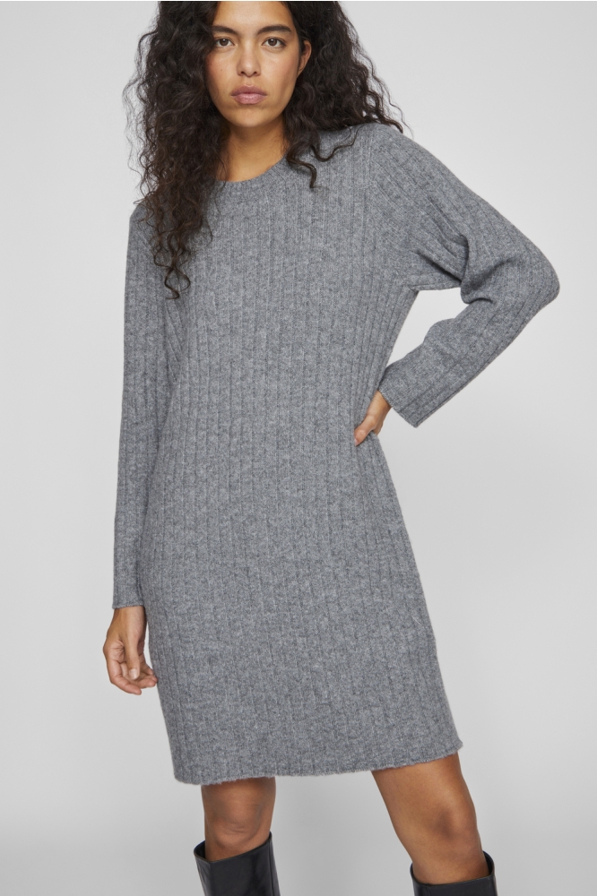 VISTELLE O-NECK L/S KNIT DRESS 14103174 MEDIUM GREY MELANGE