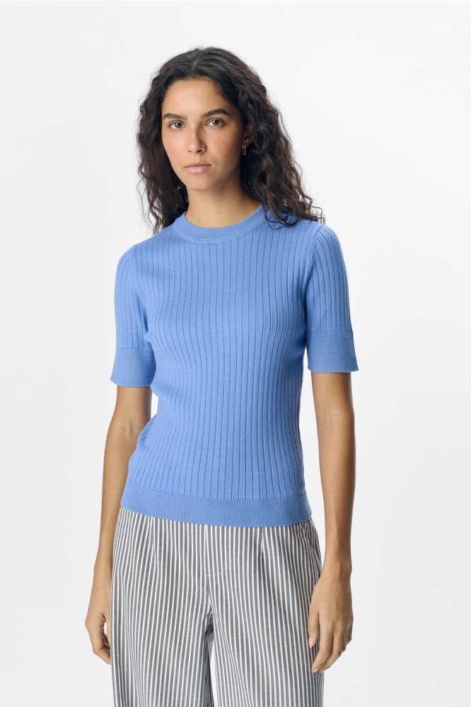 OBJNOELLE S/S KNIT T-SHIRT NOOS 23040626 CORNFLOWER BLUE/MELANGE