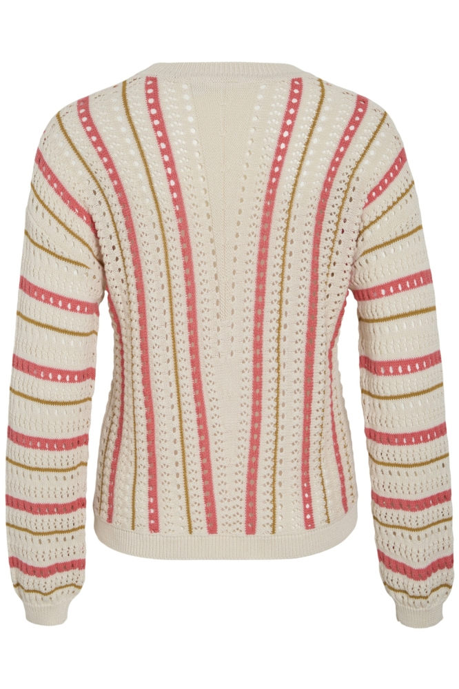 VIMARIAN O-NECK L/S STRIPE KNIT TOP 14104553 BIRCH/ WOOD THRUS