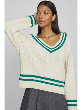 Vila Trui VISENA L/S V-NECK KNIT PULLOVER 14107975 BIRCH/ULTRARIN