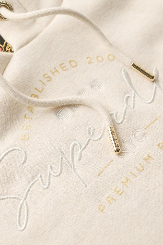 LUXE METALLIC LOGO HOODIE W2012141A OAT CREAM MARL