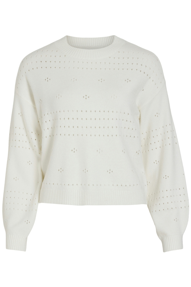 VIRIL L/S O-NECK POINTELLE KNIT TOP 14101222 WHITE ALYSSUM