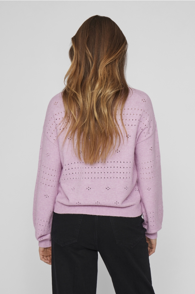 VIRIL L/S O-NECK POINTELLE KNIT TOP 14101222 WINSOME ORCHID/MELANGE