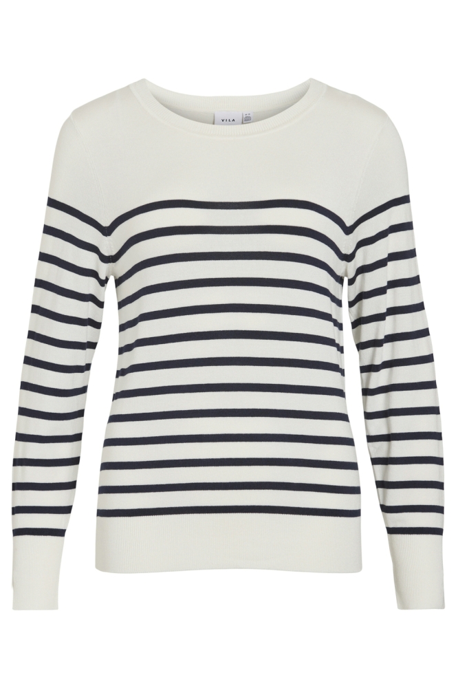 VIWENNIE O-NECK L/S KNIT TOP 14100560 CLOUD DANCER/NAVY BLAZER