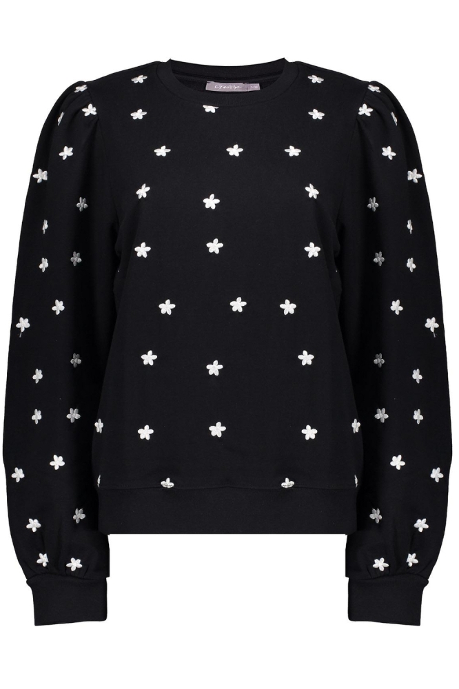 SWEATER MET BLOEMENMOTIEF 42830 21 000999 BLACK/OFF WHITE