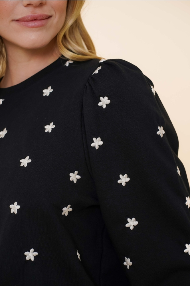 SWEATER MET BLOEMENMOTIEF 42830 21 000999 BLACK/OFF WHITE