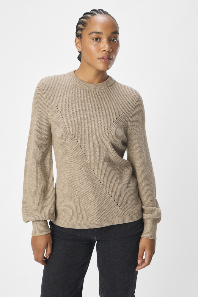 OBJDITTE RE L/S KNIT PULLOVER NOOS 23044621 DESERT TAUPE/MELANGE