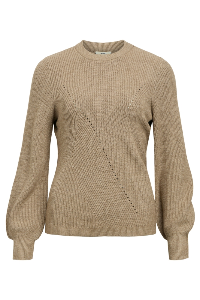 OBJDITTE RE L/S KNIT PULLOVER NOOS 23044621 DESERT TAUPE/MELANGE