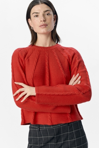 Object Trui OBJSADIE L/S RE PULLOVER E AW FAIR 23046539 Flame Scarlet