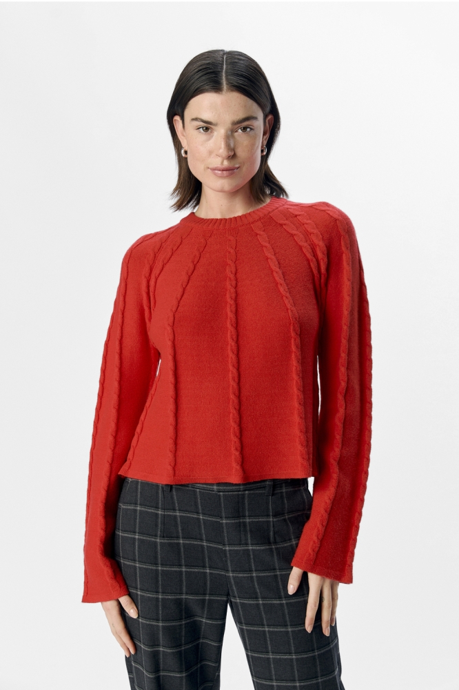 OBJSADIE L/S RE PULLOVER E AW FAIR 23046539 Flame Scarlet