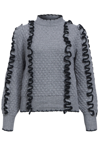 Object Trui OBJYAA L/S KNIT PULLOVER REP 23043596 MEDIUM GREY MELANGE/BLACK SILVER