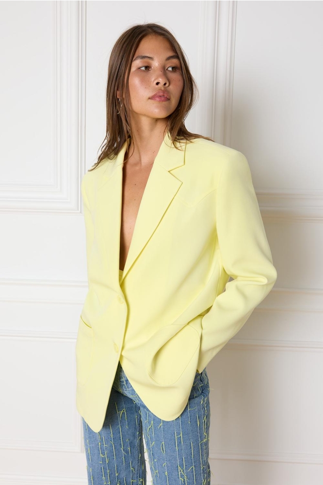 PAM LADIES WOVEN BLAZER R2407453429 401 SOFT YELLOW