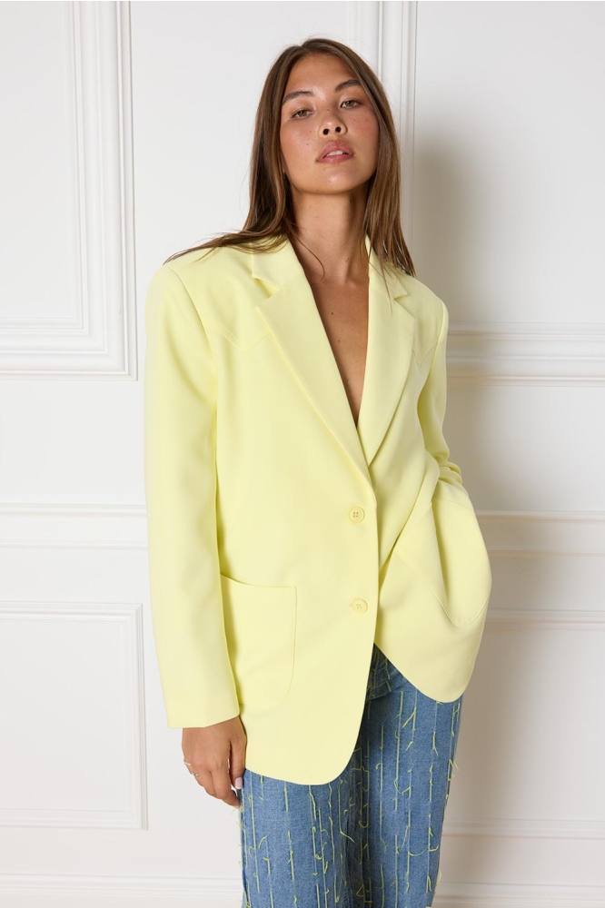 PAM LADIES WOVEN BLAZER R2407453429 401 SOFT YELLOW