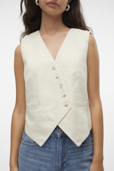 Vero Moda Vest VMFLORENCE SL LINEN WAISTCOAT 10306673 BIRCH/MELANGE