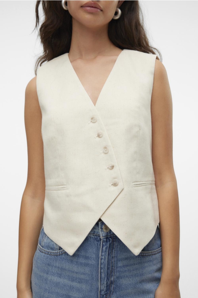 VMFLORENCE SL LINEN WAISTCOAT 10306673 BIRCH/MELANGE