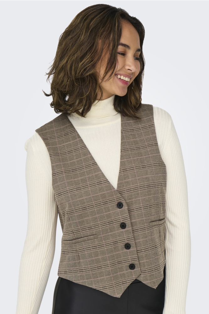 JDYGEGGO MIA WAISTCOAT JRS ATK 15328945 WALNUT/ROSE CHECK