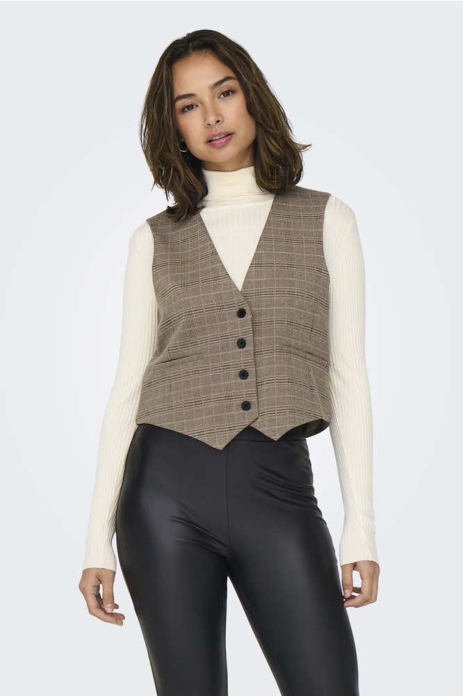 JDYGEGGO MIA WAISTCOAT JRS ATK 15328945 WALNUT/ROSE CHECK