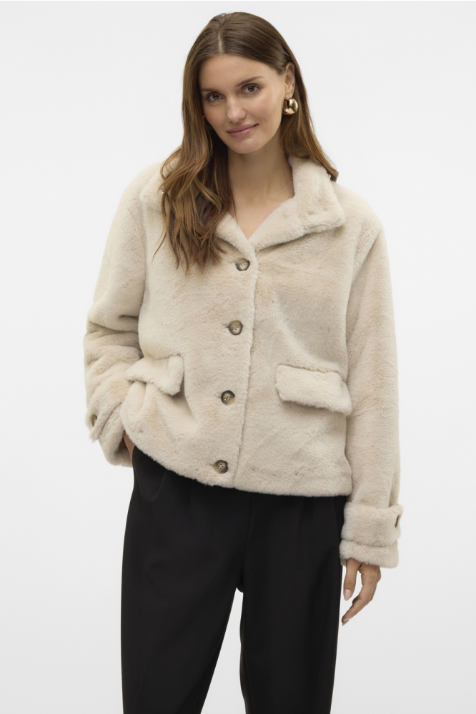 VMSONJAEVA SHORT FAUX FUR JACKET GA 10310303 OATMEAL