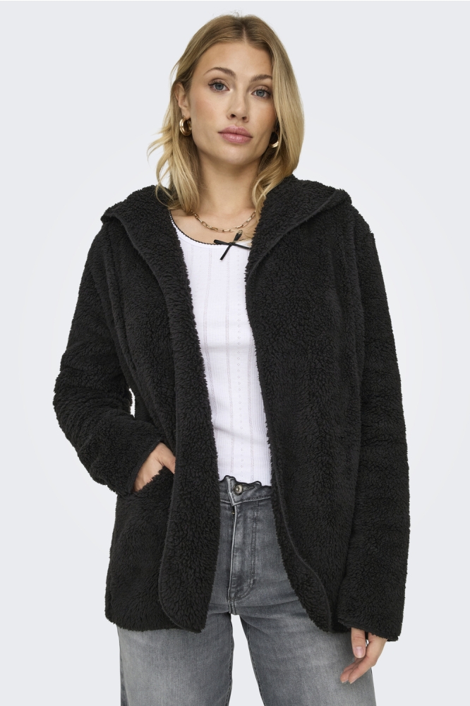 ONLCONTACT HOOD SHERPA COAT OTW CC 15300637 BLACK