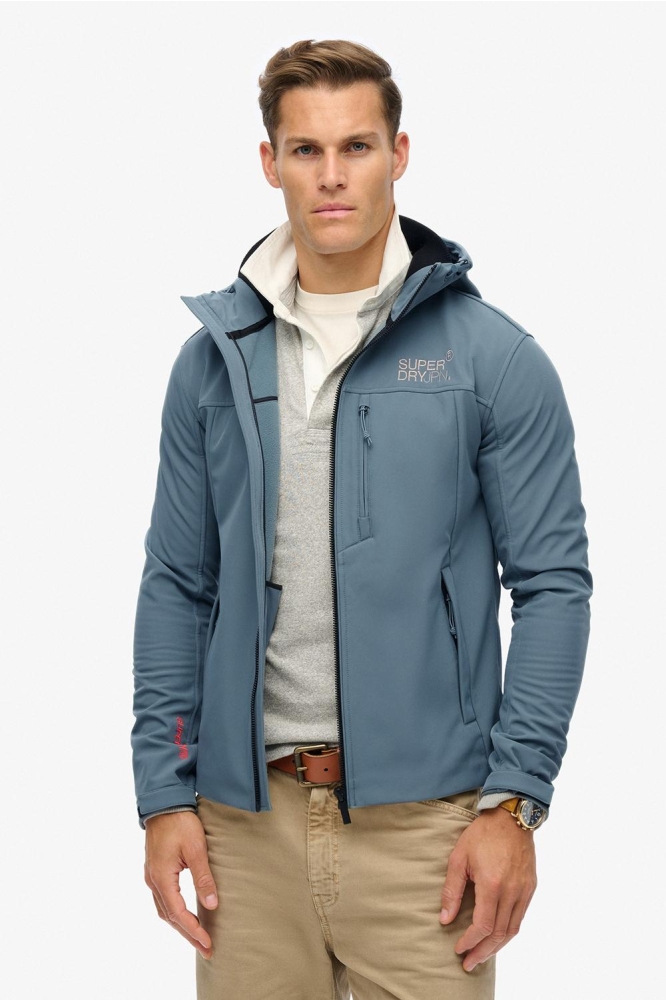 HOODED SOFT SHELL TREKKER JKT M5011926A STORMY WEATHER BLUE