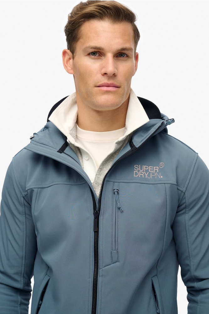 HOODED SOFT SHELL TREKKER JKT M5011926A STORMY WEATHER BLUE