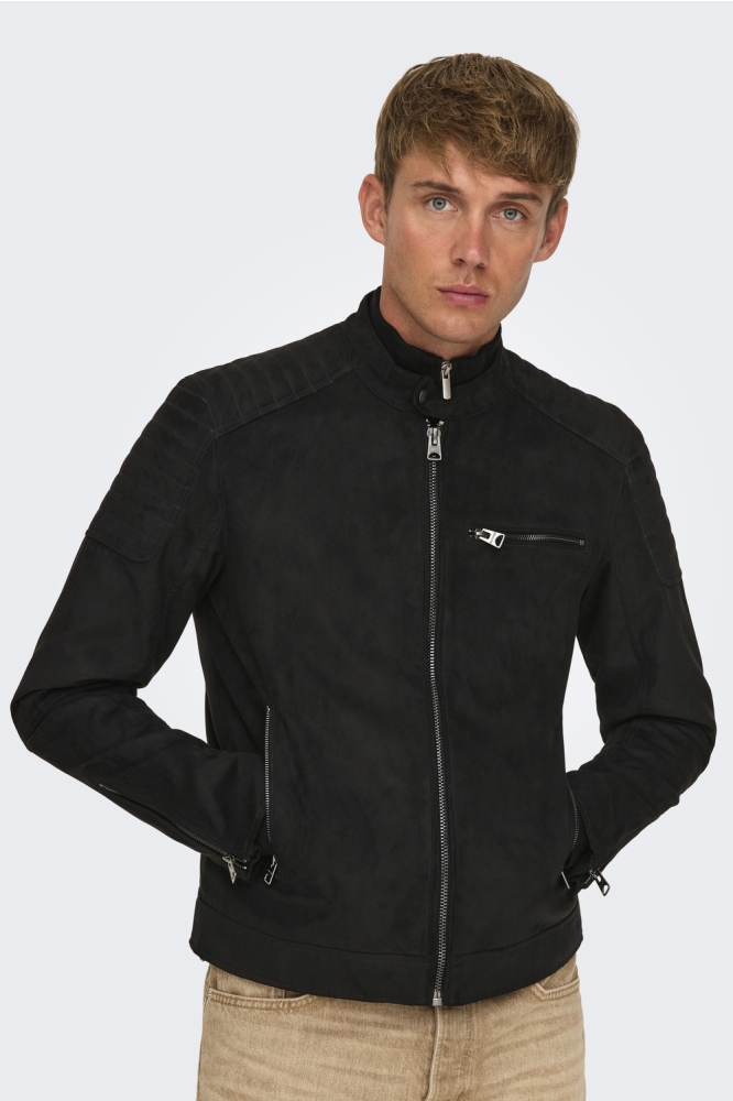 ONSGUS FAUX SUEDE RACER JACKET OTW 22029650 BLACK