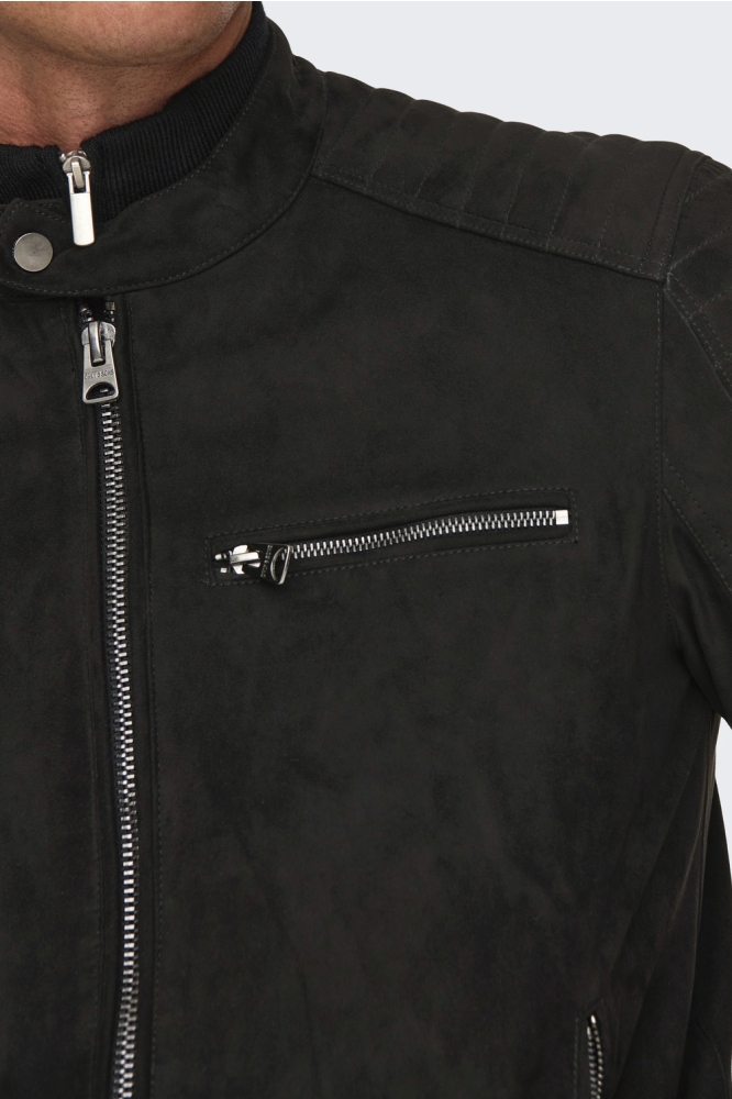 ONSGUS FAUX SUEDE RACER JACKET OTW 22029650 BLACK