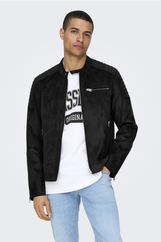 ONSGUS FAUX SUEDE RACER JACKET OTW 22029650 BLACK