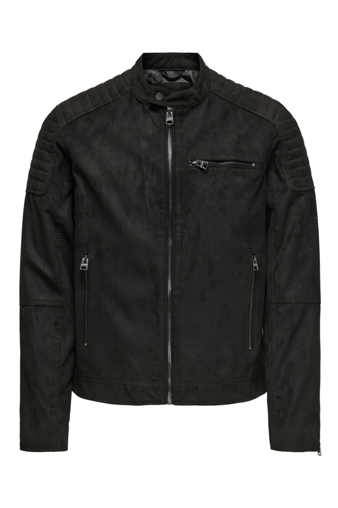 ONSGUS FAUX SUEDE RACER JACKET OTW 22029650 BLACK