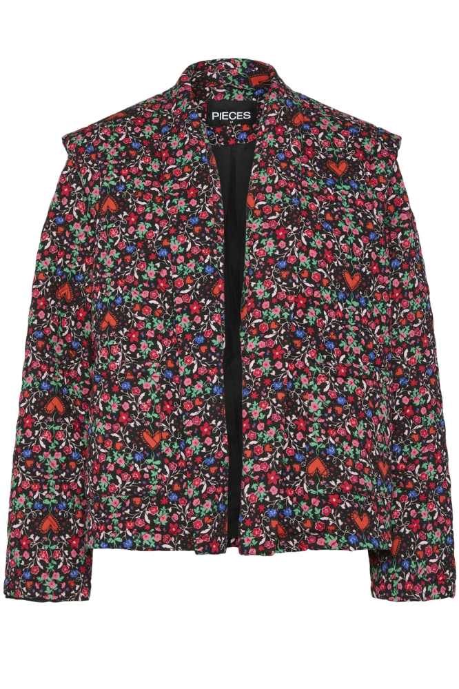 PCSAROLINE SHORT PRINTED JACKET 17156101 BLACK/DITSY FLOWER