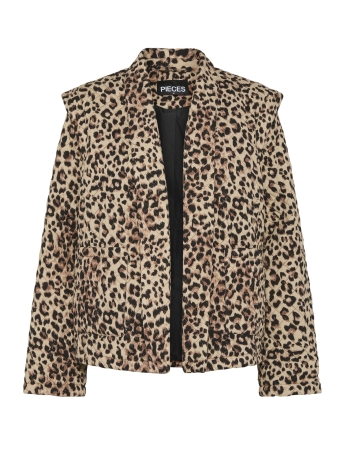 Pieces Vest PCSAROLINE SHORT PRINTED JACKET 17156101 TANNIN/LEOPARD