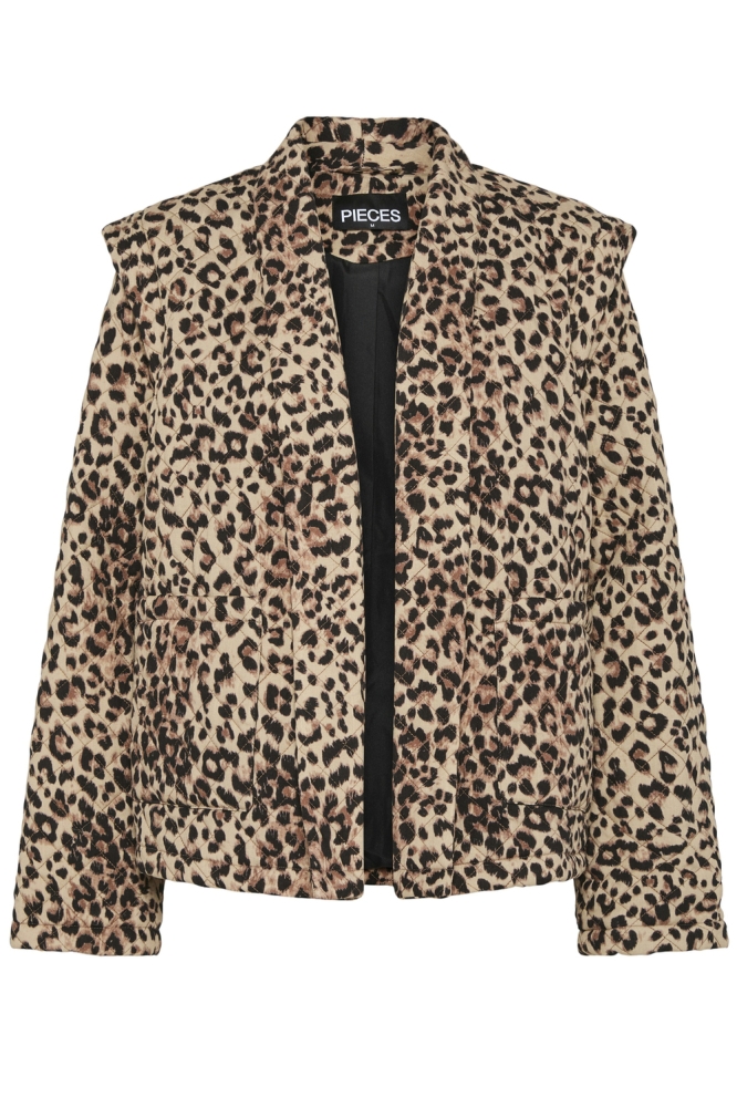 PCSAROLINE SHORT PRINTED JACKET 17156101 TANNIN/LEOPARD