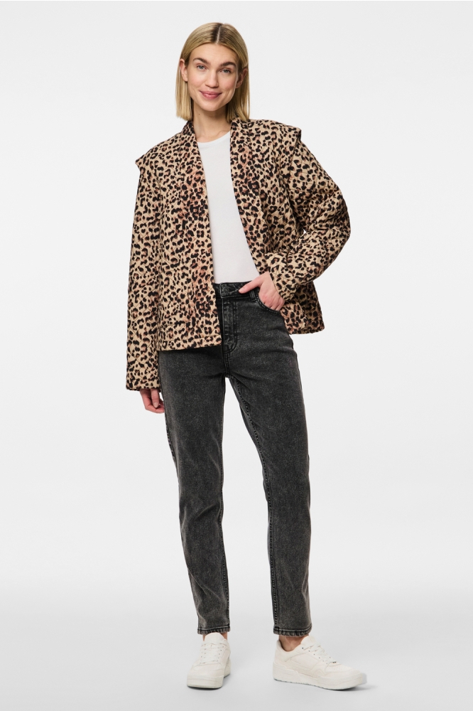 PCSAROLINE SHORT PRINTED JACKET 17156101 TANNIN/LEOPARD