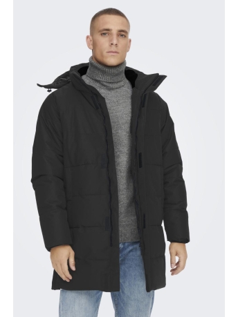 Only & Sons Jas ONSCARL LIFE LONG QUILTED COAT OTW 22020156 Black