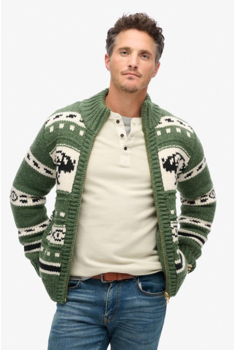 Superdry chunky knit patterened zipthru