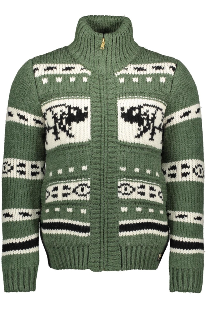 CHUNKY KNIT PATTERENED ZIPTHRU M6110591A BUFFALO GREEN