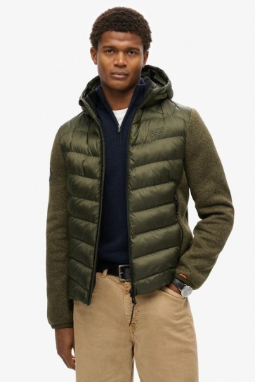 Superdry Jas HOODED KNIT STORM HYBRID JKT M5012042A KHAKI GREEN MARL