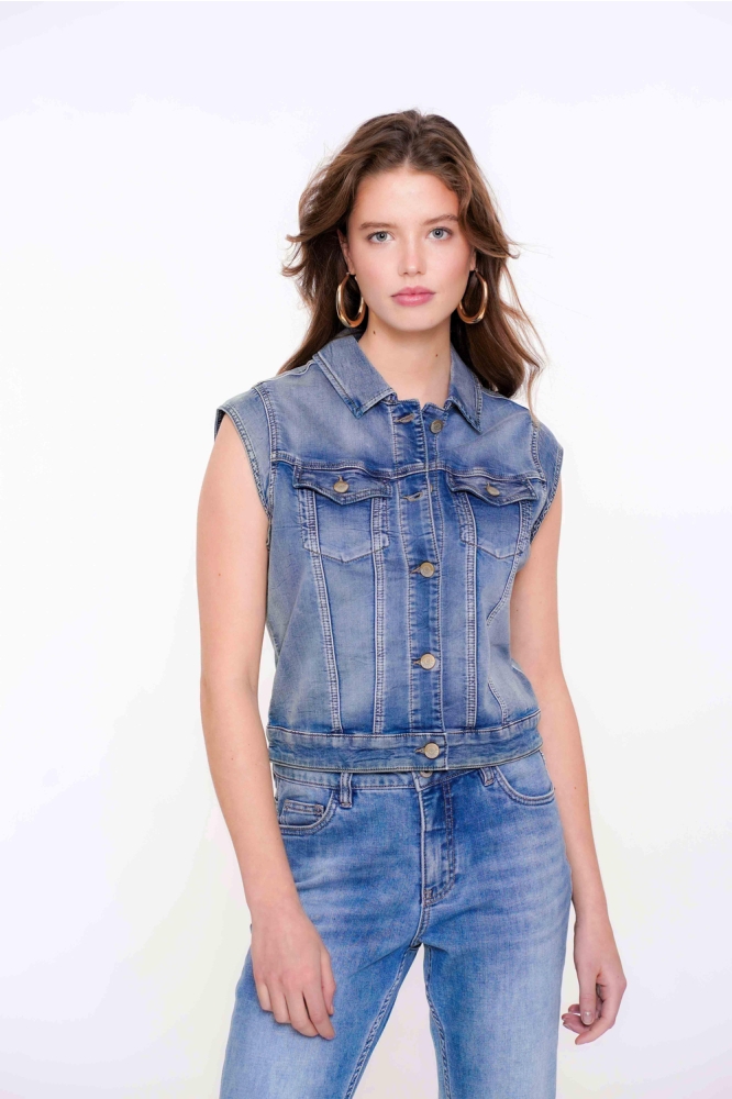 JEANS JACKET SLEEVELESS 55021 10 MID BLUE DENIM