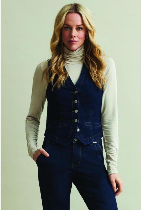 Red Button waistcoat dark blue denim