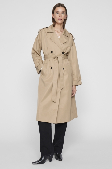 Vila Jas VIADDISON L/S LONG TRENCHCOAT - NO 14103460 Savannah Tan