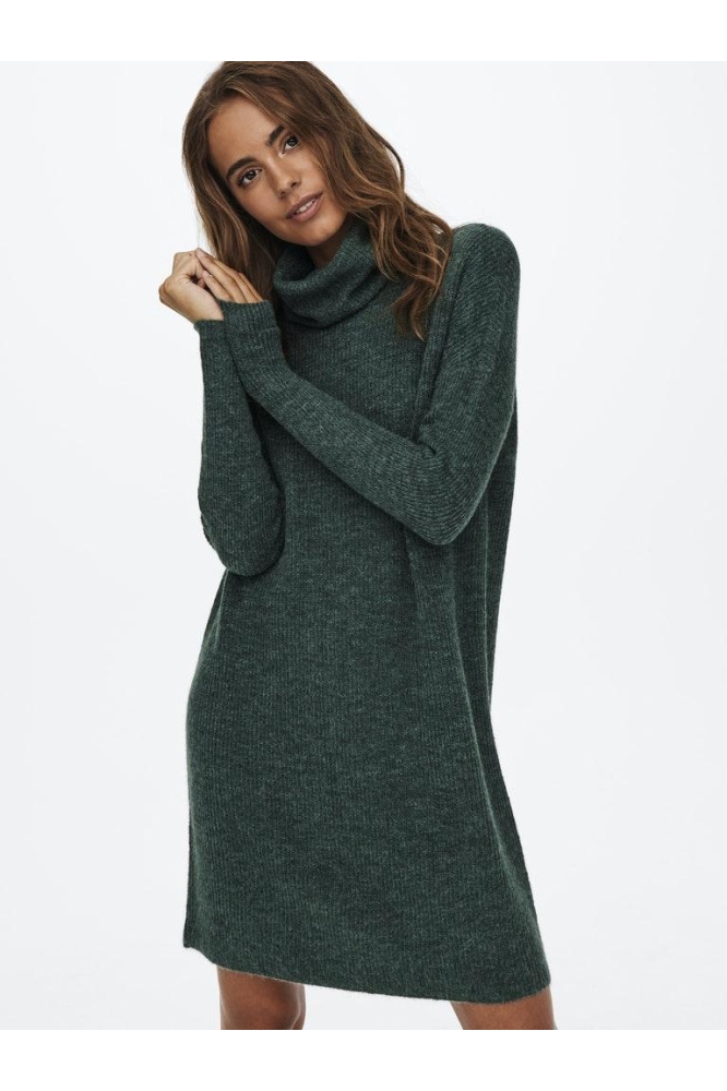 ONLJANA L/S COWLNCK DRESS WOOL KNT 15140166 MALLARD GREEN/MELANGE