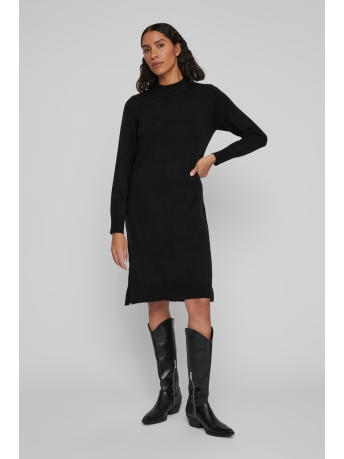 Vila Jurk VIRIL CREW NECK L/S MIDI DRESS - NO 14061427 BLACK