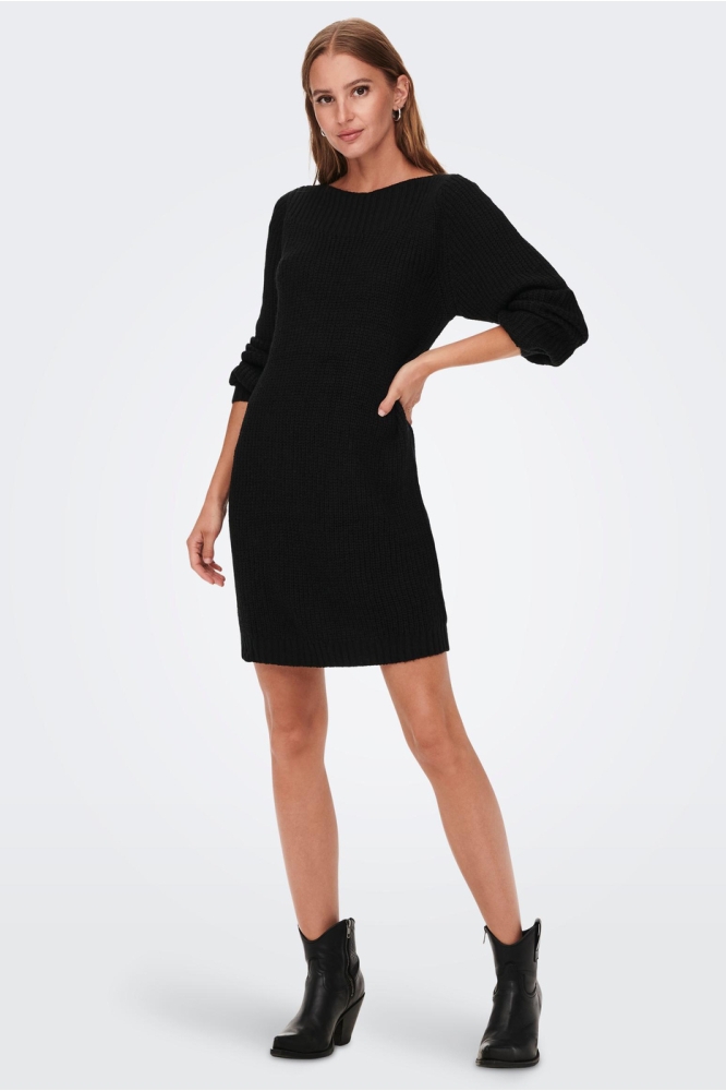 JDYWHITNEY MEGAN L/S BOAT DRESS KNT 15234103 Black/W BLACK PL