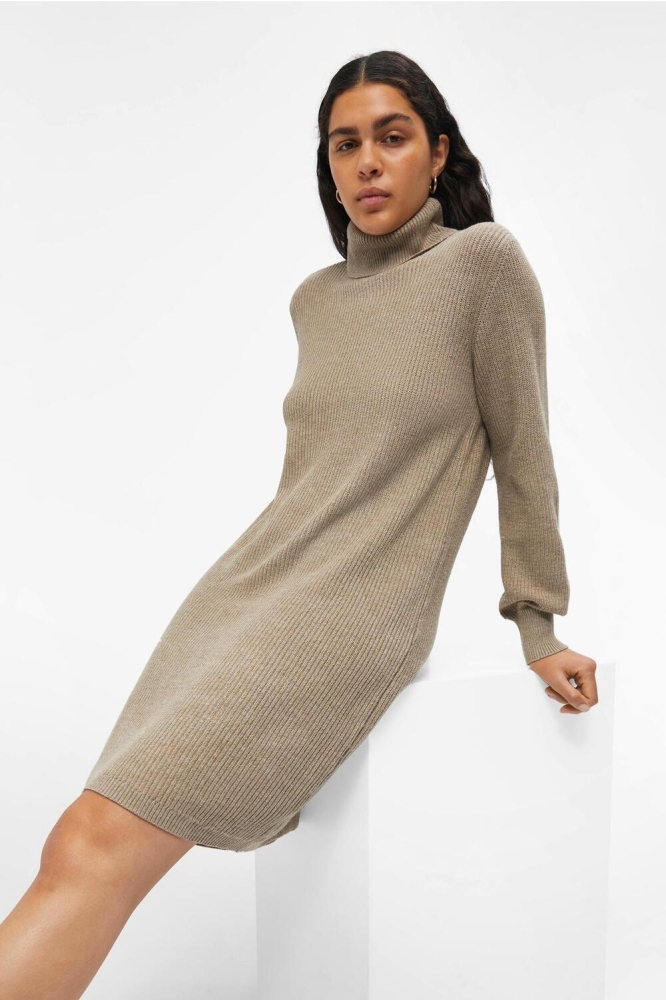 OBJMALENA L/S ROLLNECK DRESS NOOS 23039235 FOSSIL/MELANGE