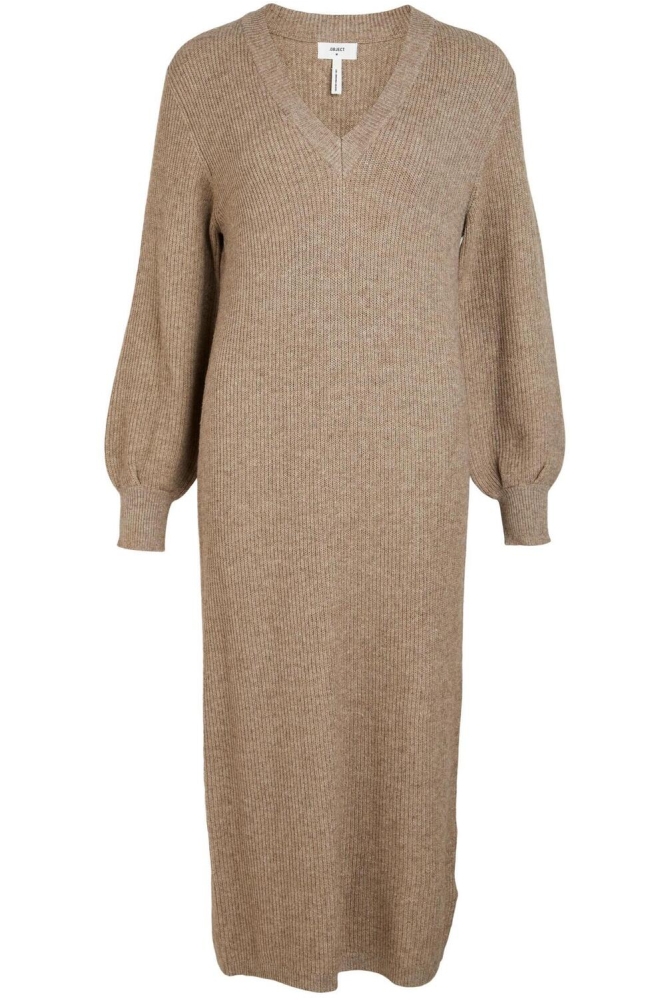 OBJMALENA L/S KNIT DRESS NOOS 23035775 FOSSIL/MELANGE