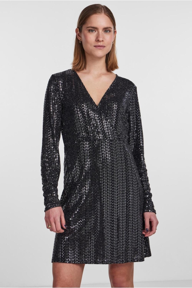 PCSIDDY LS WRAP DRESS 17144524 BLACK/SILVER