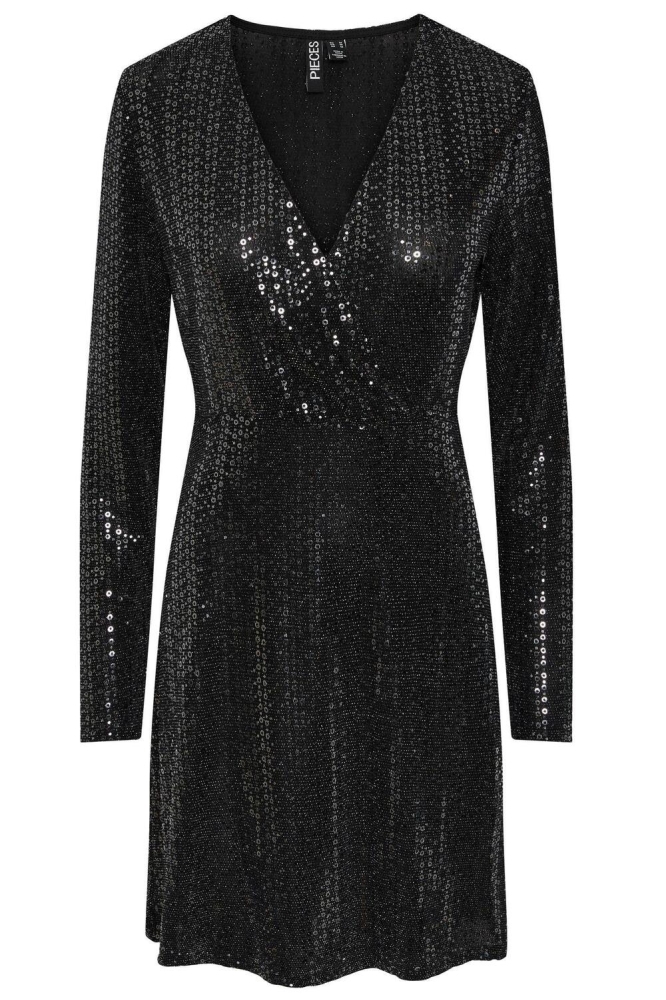 PCSIDDY LS WRAP DRESS 17144524 BLACK/SILVER