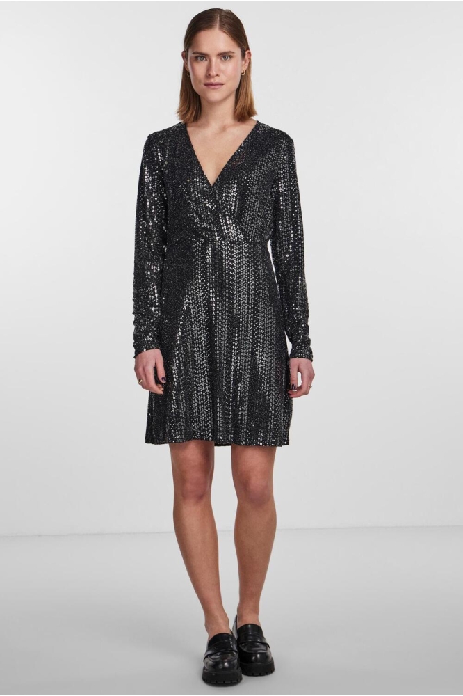 PCSIDDY LS WRAP DRESS 17144524 BLACK/SILVER