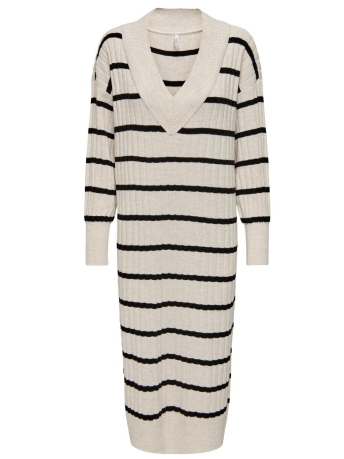 Only Jurk ONLNEW TESSA L/S MIDI V DRESS KNT N 15236372 PUMICE STONE/BLACK